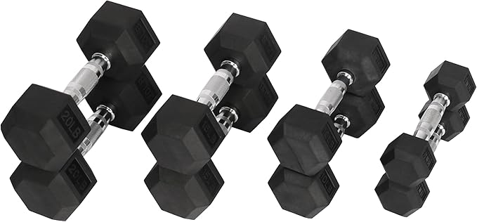 Premium Rubber Coated Hex Dumbbell Weight Set, Multiple Packages