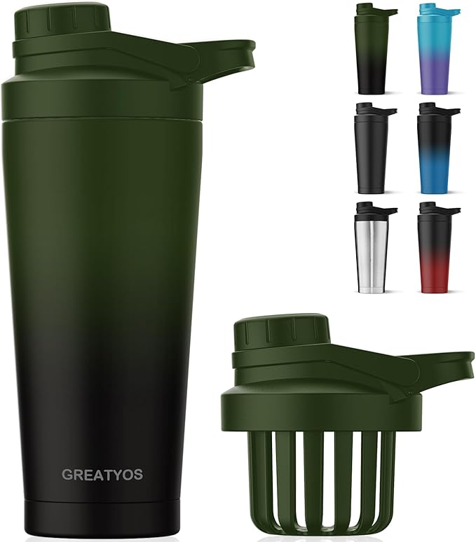 Stainless Steel Shaker Bottle with Noise-Free Design - Patented 24 oz Insulated Metal Shakers Bottles Cup for Protein Mixes and Pre Workout 100% Leak Proof (Black Forest)
