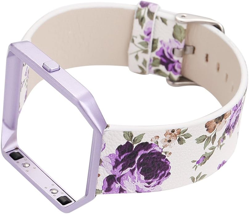 Women Flower Strap for Fitbit Blaze Bands, Genuine Soft Leather Replacement Wristband Bracelet Metal Frame for Fitbit Blaze Smart Fitness Watch