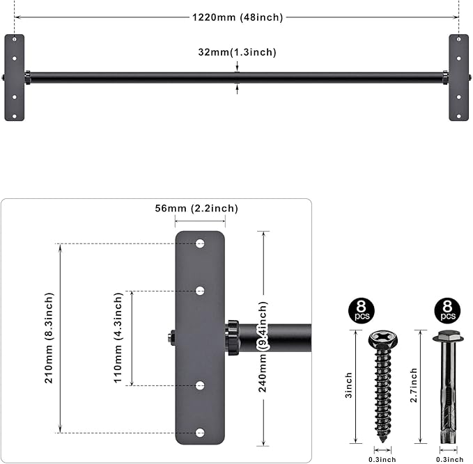 Kipika 48" Ceiling Mounted Pull Up Bar