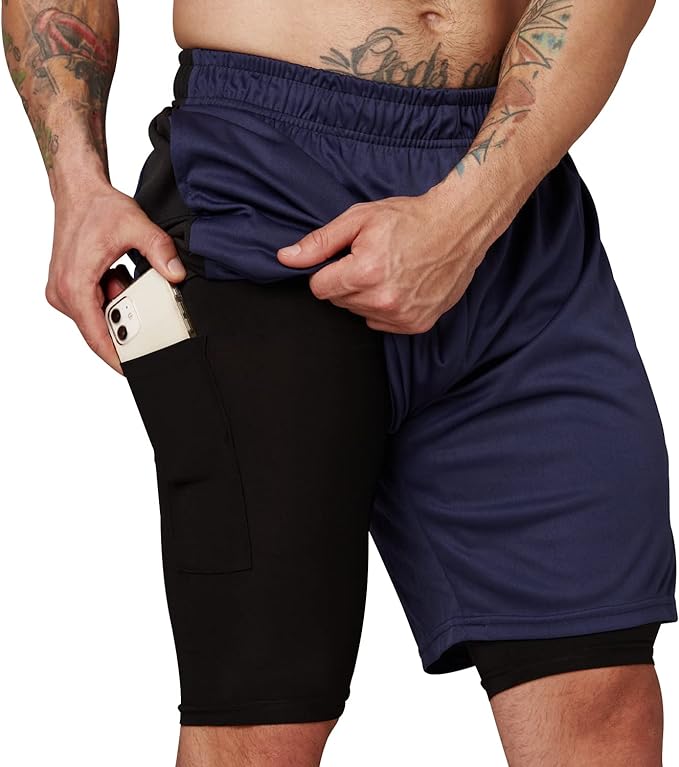 Ultra Performance 3 Pack Mens 2 in 1 Athletic Running Shorts 7 inch Inseam Workout Gym Compression Shorts for Men