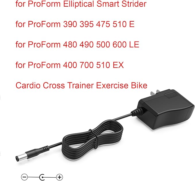 Power Cord for ProForm Elliptical Smart Strider 390 395 475 510 E, 480 490 500 600 LE, 400 700 510 EX, Cardio Cross Trainer Exercise Bike Charger Cable Cord