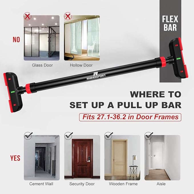 RHINOSPORT Door Pull Up Bar Doorway Chin Up 69-92 cm (27.1in-36.2in) Workout