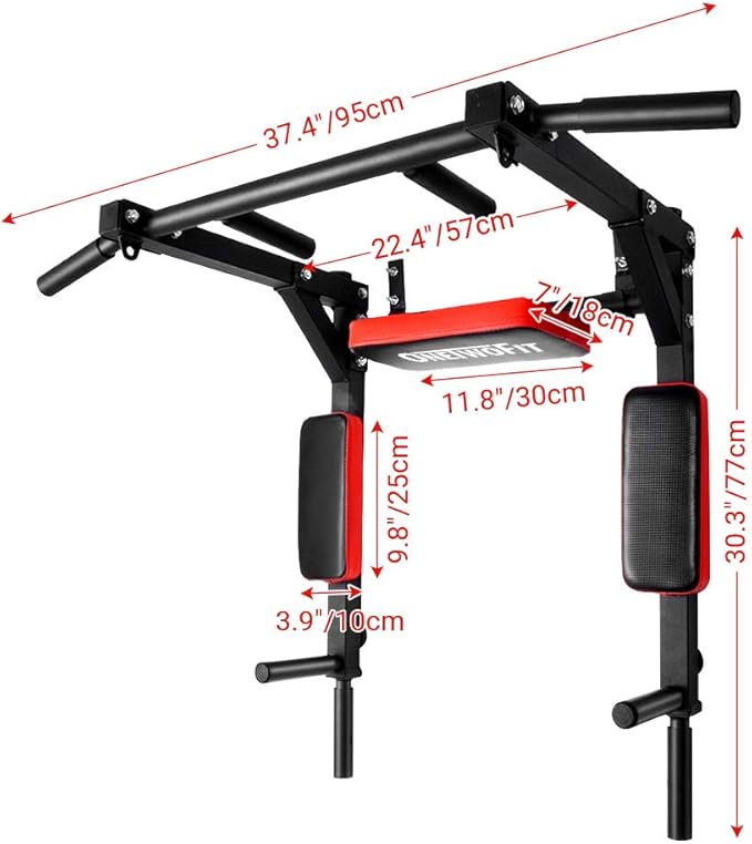 OneTwoFit Multifunctional Wall Mounted Pull Up Bar Chin 440 Lbs OT126