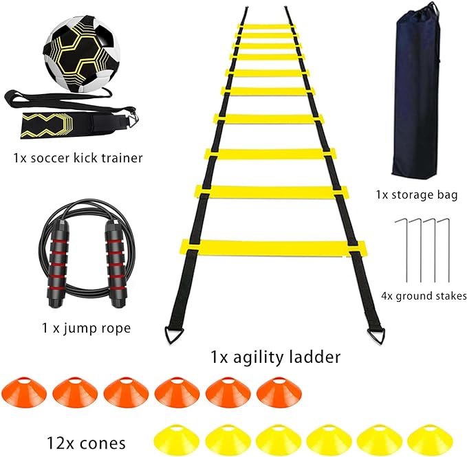 Soccer Agility Training Equipment Set 20Ft Agility 12 Cones,
