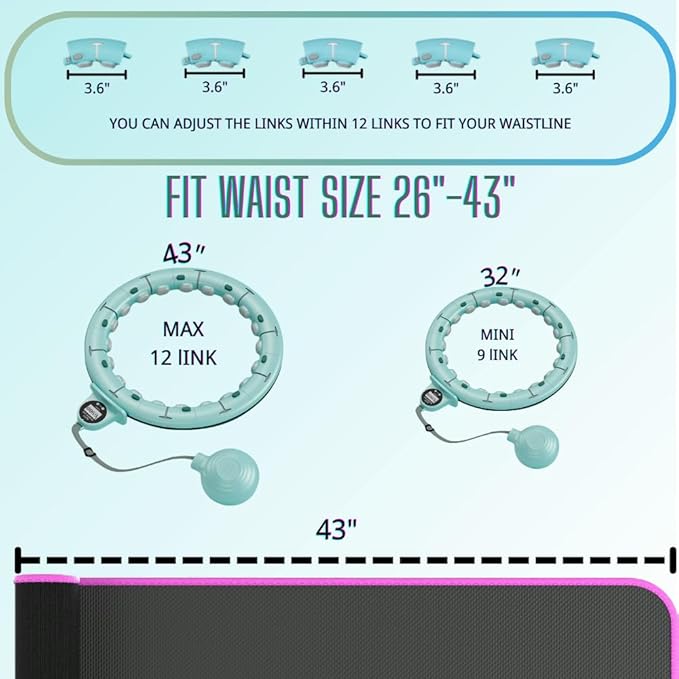 Weighted Hula Circle Hoops for Waist Size 26" 43" with