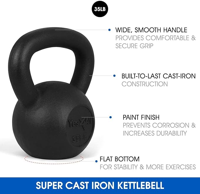 Yes4All Kettlebell Adjustable/Cast Iron/Protective Base Solid Smooth