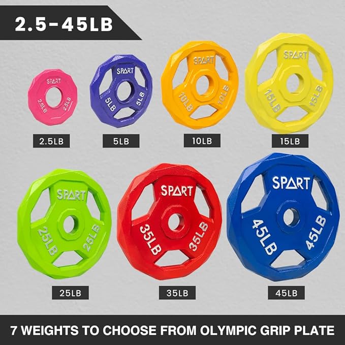 SPART Color Coded Weight Plate 2-Inch Cast Iron 2.5/5/10/15/25/35/45LB, Single/Pair/Set