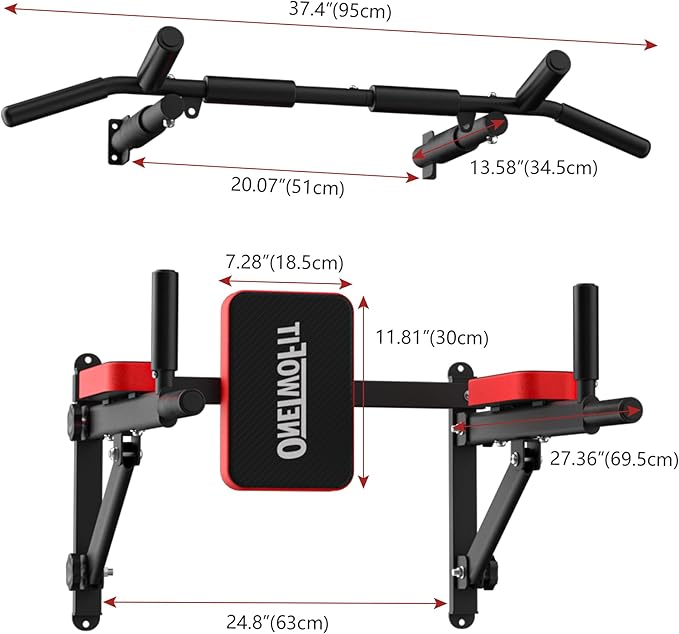 ONETWOFIT Wall Mounted Power Tower Pull Up Bar Station Workout Dip Station,Multi-Function Chin Up Bar Exercise Power Tower Set Training Equipment Support to 440Lbs