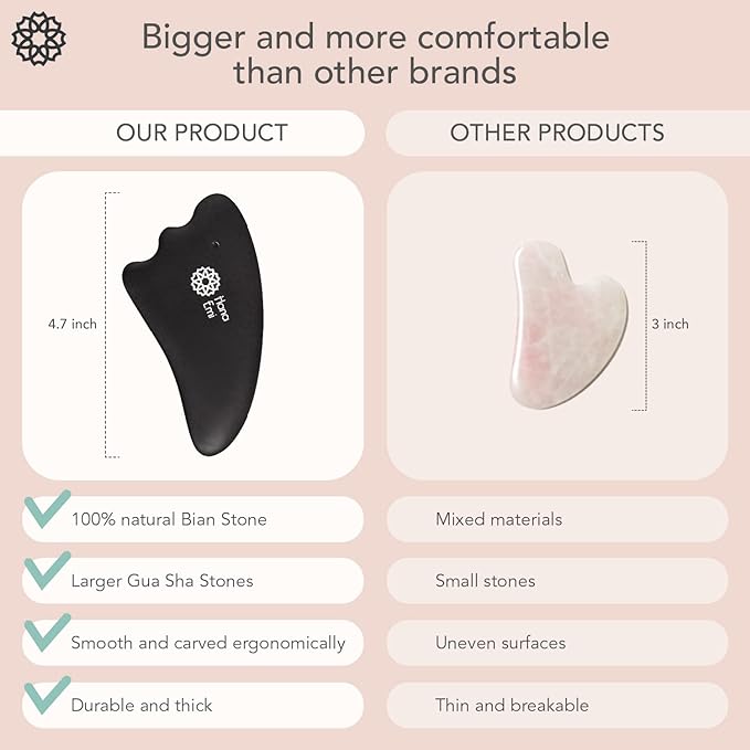 Gua Sha Facial Tools Set of 4 - Large Bian Stone for Face & Body Massage - Glowing Massage Tool & Body Set for Daily Skincare Routine