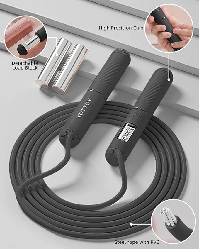 YOTTOY Skipping Ropes for Adults -Cordless Counter Jump Rope with Large Cordless Ball-Weighted Jump Rope for Women with LCD Display