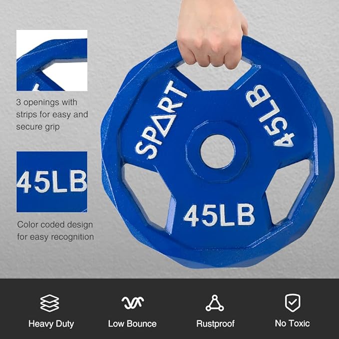 SPART Color Coded Weight Plate 2-Inch Cast Iron 2.5/5/10/15/25/35/45LB, Single/Pair/Set