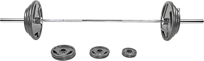 Signature Fitness Cast Iron Olympic 2-Inch Weight Plates Including 7FT Olympic Barbell, 130-Pound, 300-Pound or 325-Pound Set, Multiple Packages
