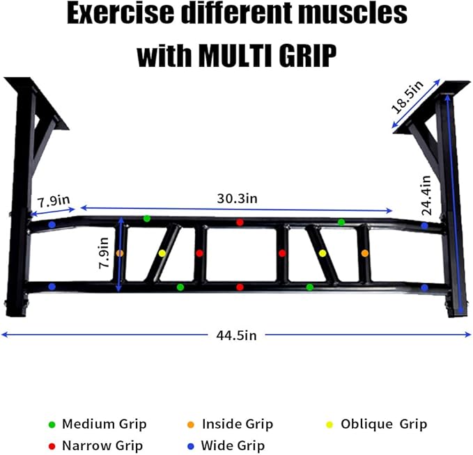ptlsy Wall Mounted Pull Up Bar Multifunctional 440 Lbs