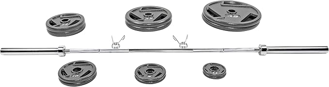Signature Fitness Cast Iron Olympic 2-Inch Weight Plates Including 7FT Olympic Barbell, 130-Pound, 300-Pound or 325-Pound Set, Multiple Packages