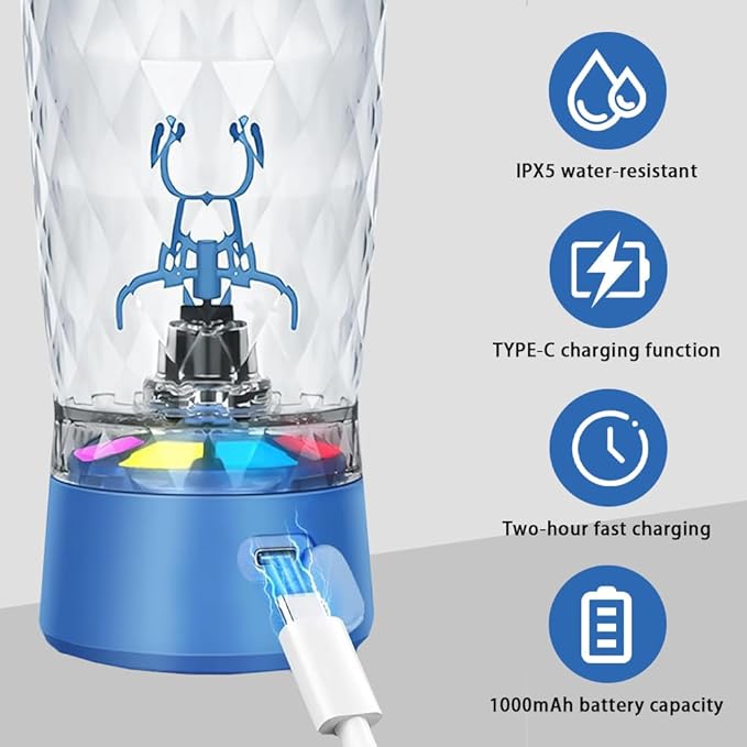 Electric Protein Shaker Bottle, USB Rechargeable Mixing Cup, Water Drink Mixer Portable Bottles for Gym Sport (Blue)