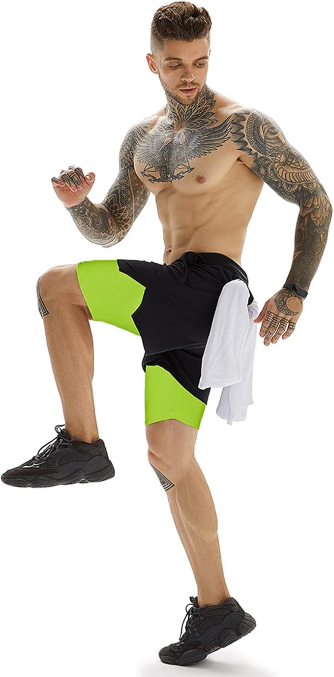 OEBLD Mens Athletic Shorts 2-in-1 Gym Workout Running 7'' Shorts with Towel Loop