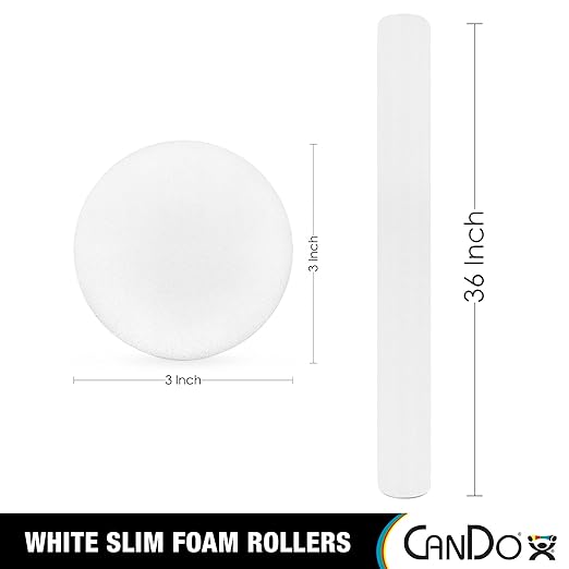 CanDo Slim White PE Foam Rollers for Exercise 3" x 36" Round