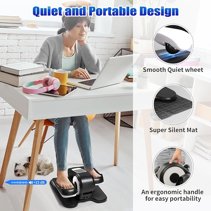 Under Desk Elliptical Machine with App – Quiet & Portable Electric Pedal Exerciser with Adjustable Speed and LED Display for Home and Office, Seated Ellipse Leg Exerciser Fully Assembled