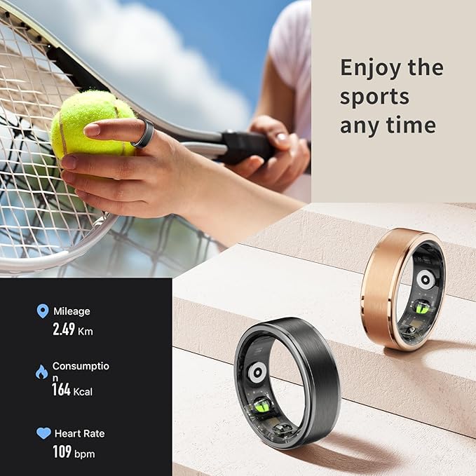 Smart Ring Health Tracker, Men's Smart Ring, Women's Fitness Ring, Heart Rate, Blood Oxygen, Sleep Monitor, Pedometer with APP, 5ATM Waterproof, Compatible with iso and Android (Rose Gold, 12#)