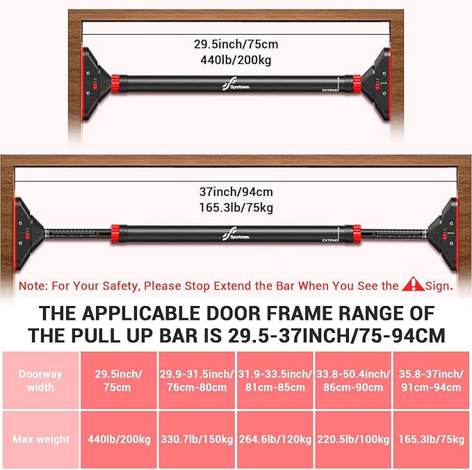 Sportneer Pull Up Bar: Strength Training Pull-up Bars 440 lbs