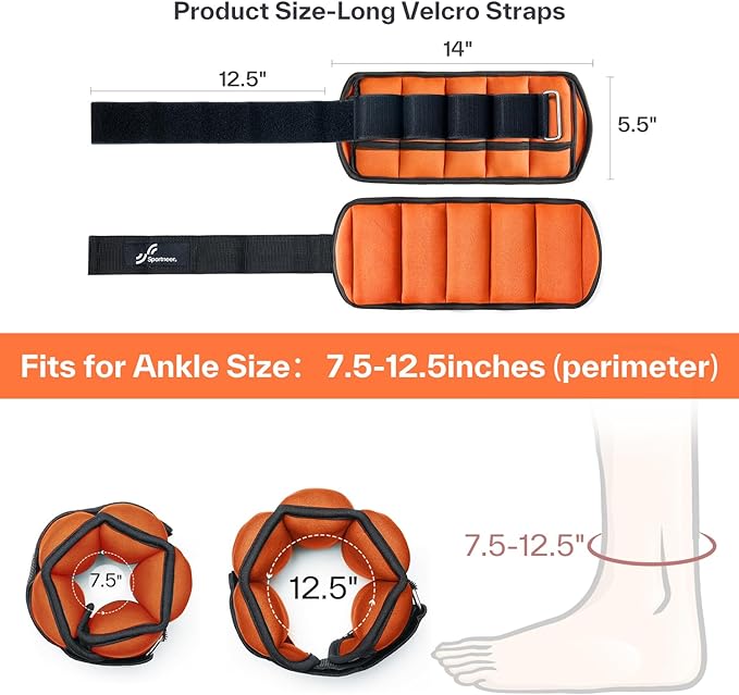 Sportneer Adjustable Ankle Weights 1 Pair 2 4 6 8 8 10 10 Lbs Jogging,1-5 lbs 1 Pair 2-10 lbs