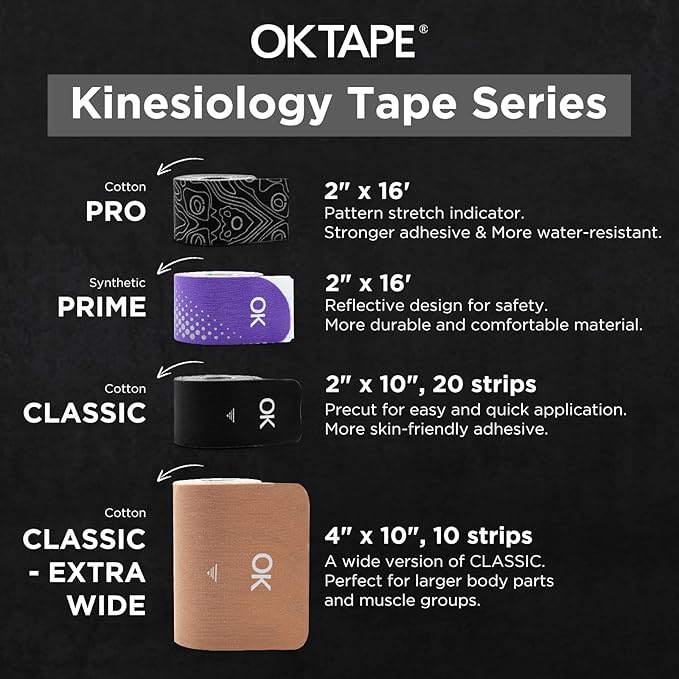 OK TAPE Extra Wide Kinesiology Tape, Precut K Tape Strips, Elastic Physical Therapy Athletic Tape for Pain Relief & Joint Support | Back, Shoulder, Knee (4" x 10" - 20Pcs) Blue