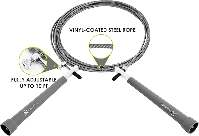 ProsourceFit Speed Jump Rope 10’ Adjustable Length, Super Fast Turning for Cardio, Boxing