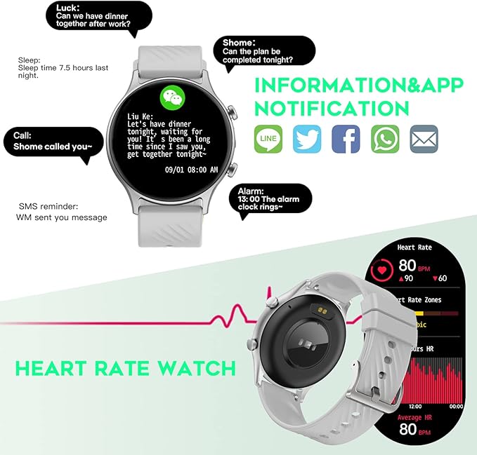 Smart Watch for Women Men Bluetooth Call (Make/Answer) Message Notification Sports Modes Heart Rate Blood Pressure Fitness Watch iOS Android Smartwatch Pedometer Step Counter Calorie Tracker
