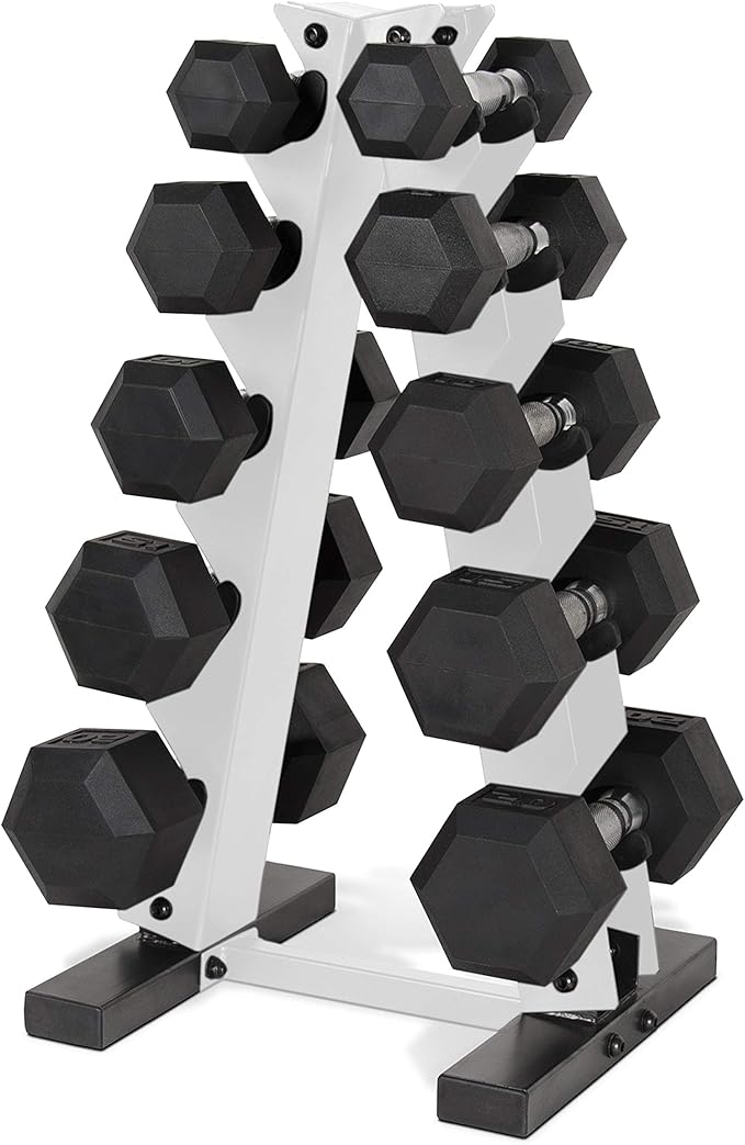 CAP Barbell 150 LB Coated Hex Dumbbell Weight Set with Vertical Rack | Multiple Options
