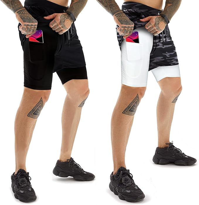 OEBLD Mens Athletic Shorts 2-in-1 Gym Workout Running 7'' Shorts with Towel Loop