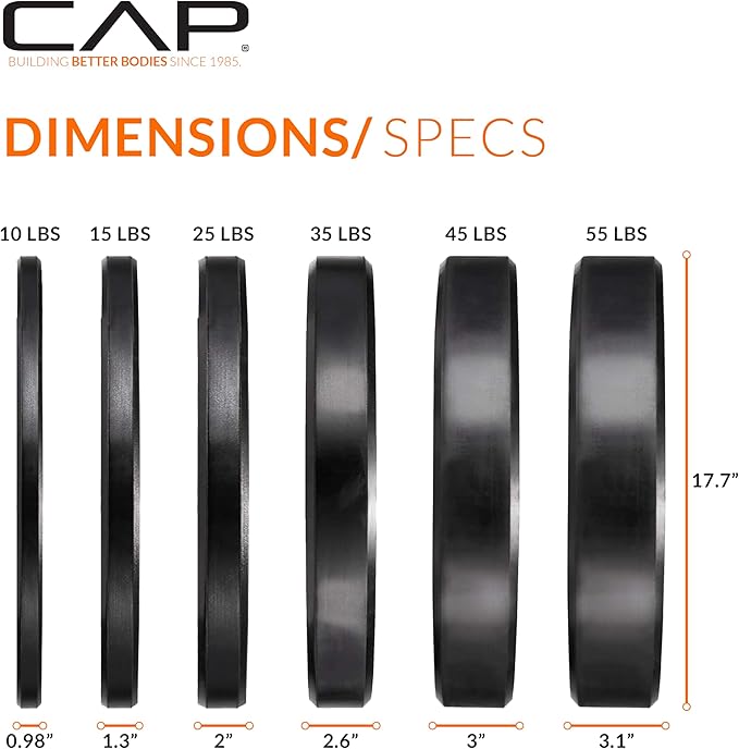 CAP Barbell 2-Inch Olympic Bumper Plate Weight Set 100-370 lbs