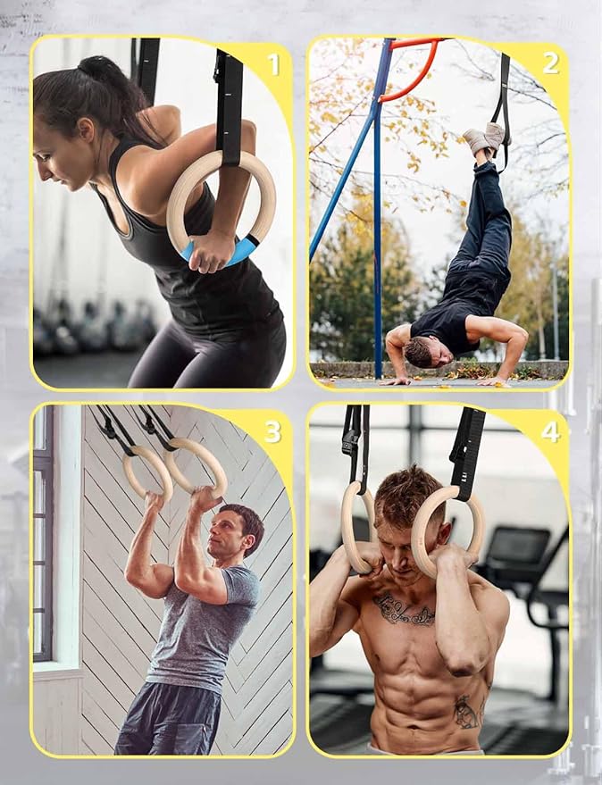 GHB Gymnastic Rings Wooden Gym Rings 1.25'' Training
