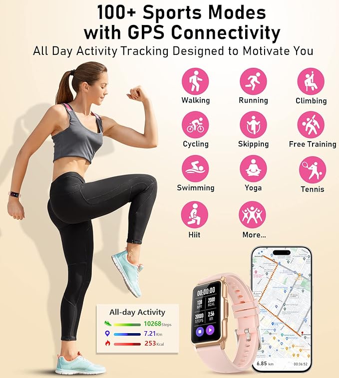 Smart Watch Health Fitness Tracker with 24/7 Heart Rate, Blood Oxygen Blood Pressure Sleep Monitor, 115 Sports Modes, Step Calorie Counter Pedometer IP68 Waterproof for Android and iPhone Women Men