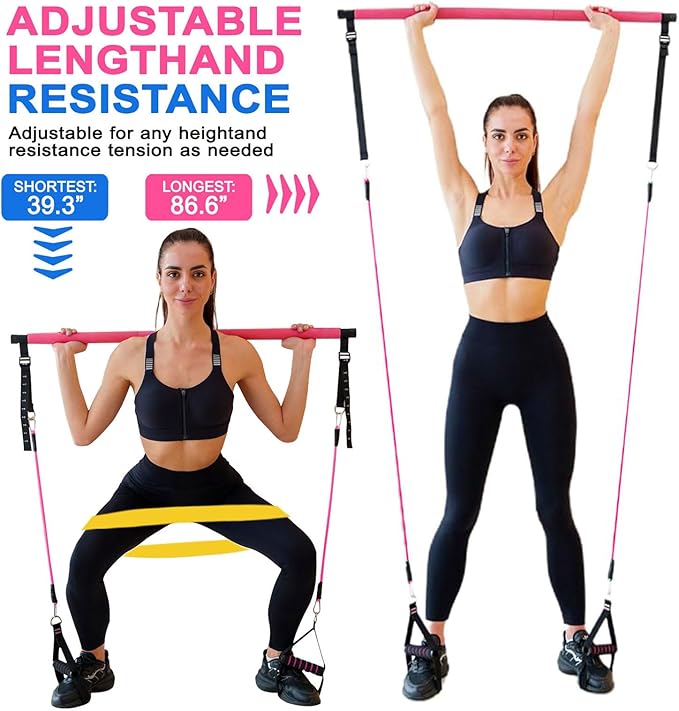 Pilates Bar Kit with Resistance Bands,Pilates Bar with Stackable Bands Workout Equipment for Legs,Hip,Waist and Arm,Exercise Fitness Equipment for Women & Men Home Gym Yoga Pilates