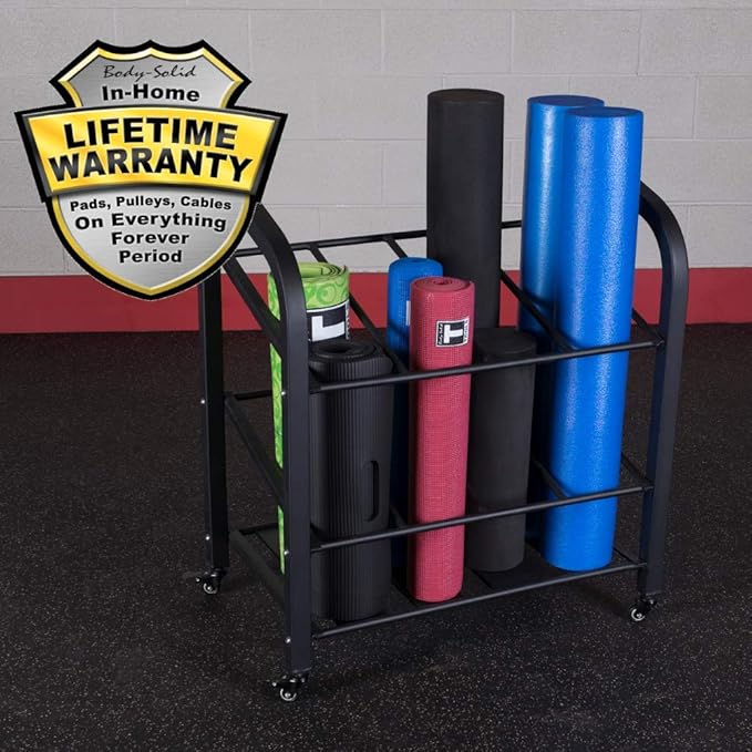 Body-Solid (GYR500 Foam Roller & Yoga Mat Storage 12 Mats