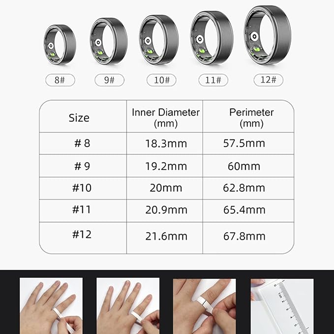 Smart Ring Health Tracker, Men's Smart Ring, Women's Fitness Ring, Heart Rate, Blood Oxygen, Sleep Monitor, Pedometer with APP, 5ATM Waterproof, Compatible with iso and Android (Rose Gold, 12#)