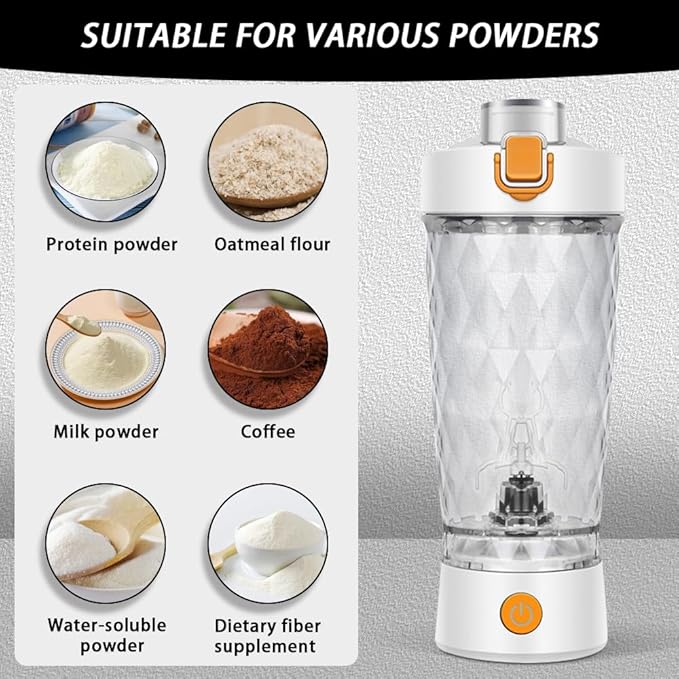 Electric Protein Shaker Bottle, USB Rechargeable Mixing Cup, Water Drink Mixer Portable Bottles for Gym Sport (White)