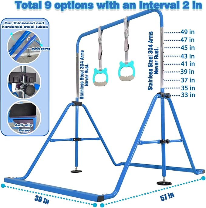PreGymnastic Updated Folding Gymnastics Bar with Rings 3-10, Gymnastic