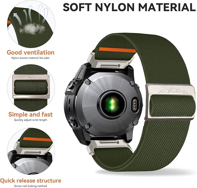 22mm Nylon Stretchy Band for Garmin Fenix 6 Pro/6/7/7 Pro/5/5 Plus Band, Soft Smartwatch Band for Forerunner 935/945/955,for Instinct/2/Approach S60/S70-47mm, Descent G1/Epix 2/Epix Pro 47mm