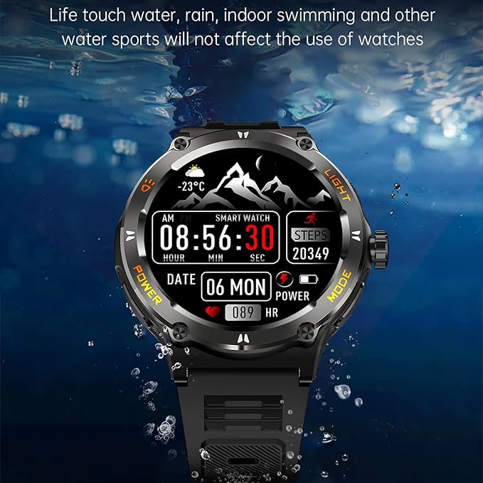 Yihou Smart Watch with Compass and Flashlight, Military Activity Tracker for Android iOS(Bluetooth Call Answer/Dial Calls) Rugged Smartwatch AI Voice Assistant/Heart Rate/Blood Pressure
