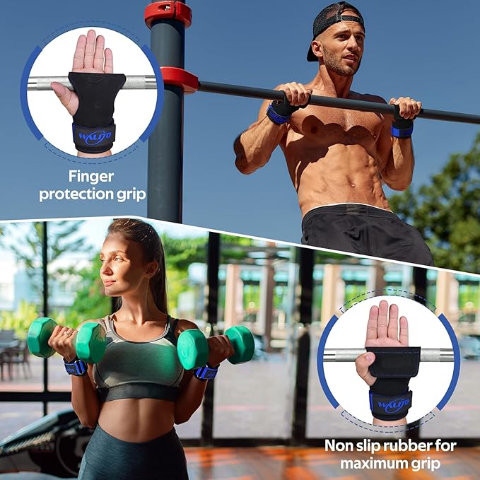 WALITO Weight Lifting Wrist Straps (Pair),Double Layer Leather Grips for Deadlift,Powerlifting and Gym Workouts, Adjustable Neoprene Padded Wrist Wraps - Men/Women, Heavy Duty Support