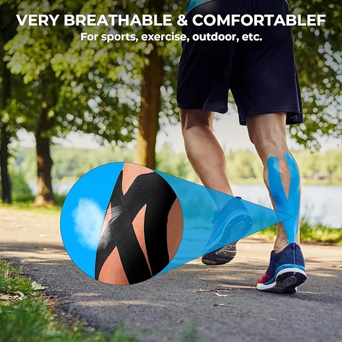 Kinesiology Tape Pro Athletic Sports-3 Rolls,16ft Uncut Strips Breathable Latex Free Muscle Tape for Ankle Wrists Knee Elastic Running Tennis Swimming Football Sports Activities Tapes(Black Blue Pink)