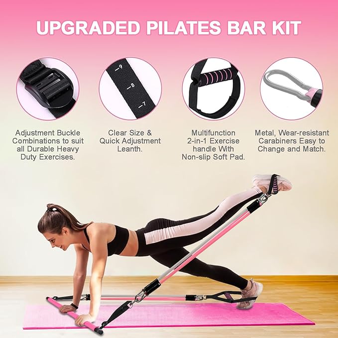 Pilates Bar Kit with Resistance Bands,Pilates Bar with Stackable Bands Workout Equipment for Legs,Hip,Waist and Arm,Exercise Fitness Equipment for Women & Men Home Gym Yoga Pilates