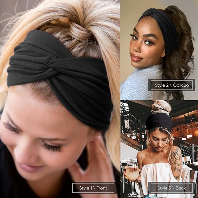 DRESHOW Extra Wide Headbands for Women Cotton Turban Knotted Bandana Head Bands Non Slip Boho Hair Accessories for Sports & Yoga