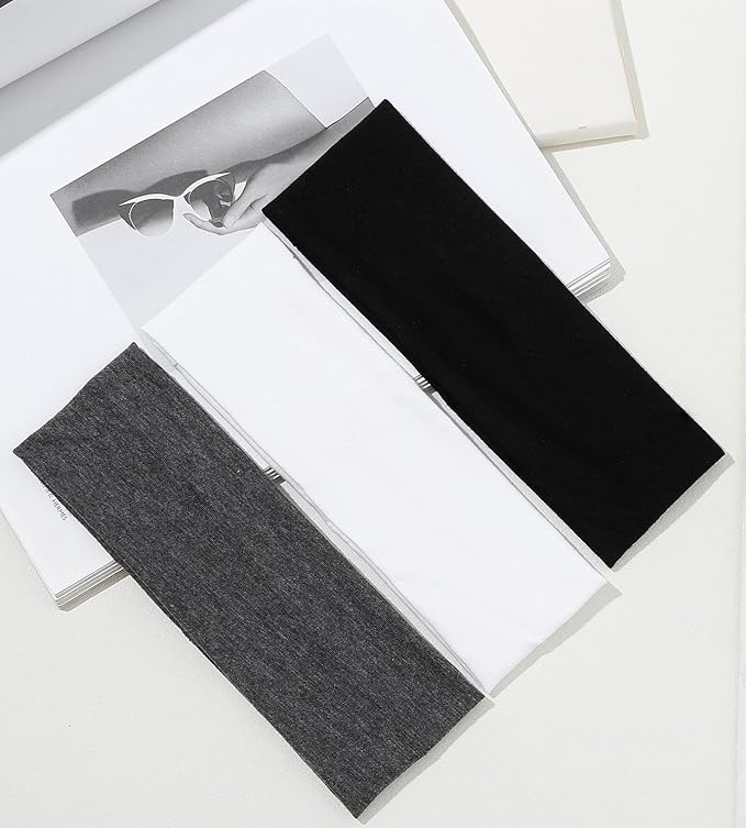 Headbands for Women Non Slip 16 Pack Elastic Sports Hair Bands for Women, Soft Cotton Cloth Headband for Workout Yoga Fashion Hair Accessories, Black White Gray Trendy Head Bands