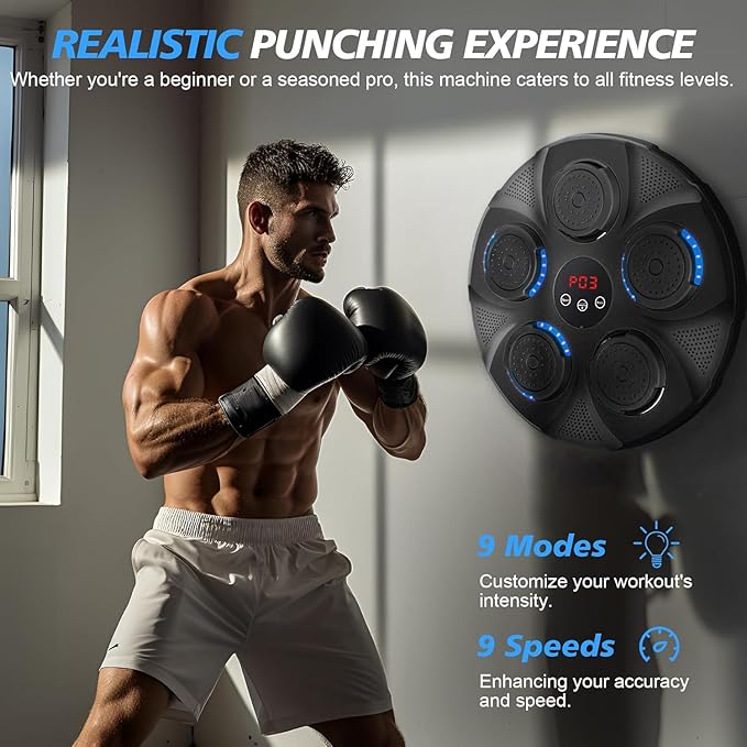 Music Boxing Machine with Boxing Gloves, Smart Bluetooth Boxing Equipment, Wall Mounted Target Training Punching Boxing Machine for Adults