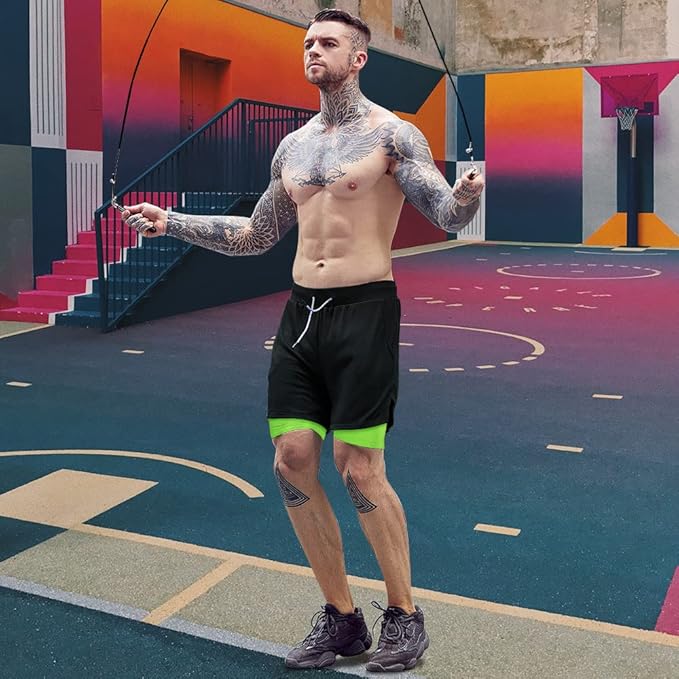 OEBLD Mens Athletic Shorts 2-in-1 Gym Workout Running 7'' Shorts with Towel Loop