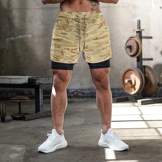 OEBLD Mens Athletic Shorts 2-in-1 Gym Workout Running 7'' Shorts with Towel Loop