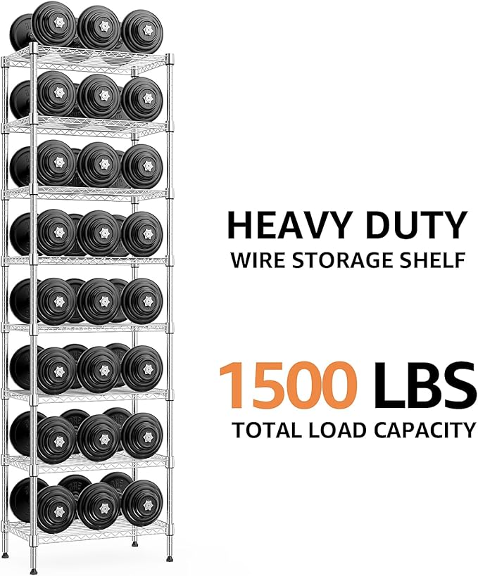 MZG 8 Tier 2000 lbs Storage Rack Metal Wire Shelving Unit, Storage Standing Shelf Organizer for Laundry Bathroom Kitchen Pantry Closet Garage Basement Utility Room, Chrome 13.8" D x 23.6" W x 79.5" H